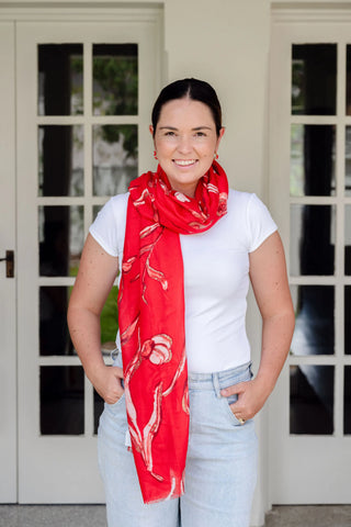 tulip pattern scarf, autumn scarf, winter scarf, floral scarf, red scarf, feminine scarf