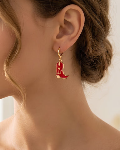 Grace Red Enamel Cowboy Boot Dangle Earrings