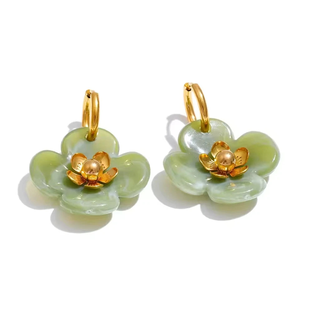 Willa Green Flower Hoop Earring