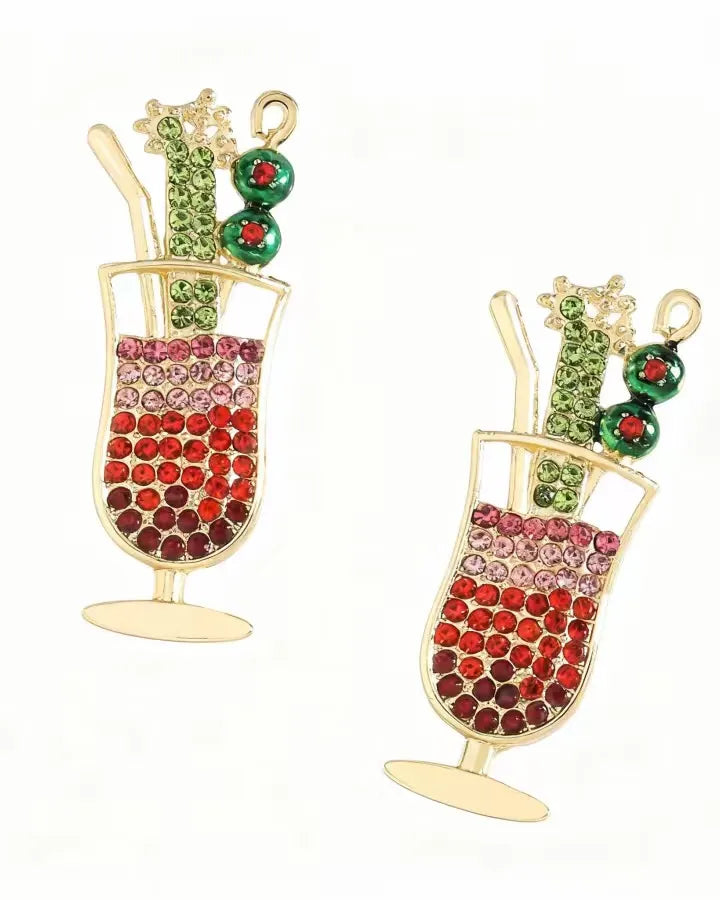 Cocktail Christmas Earring in Red & Green