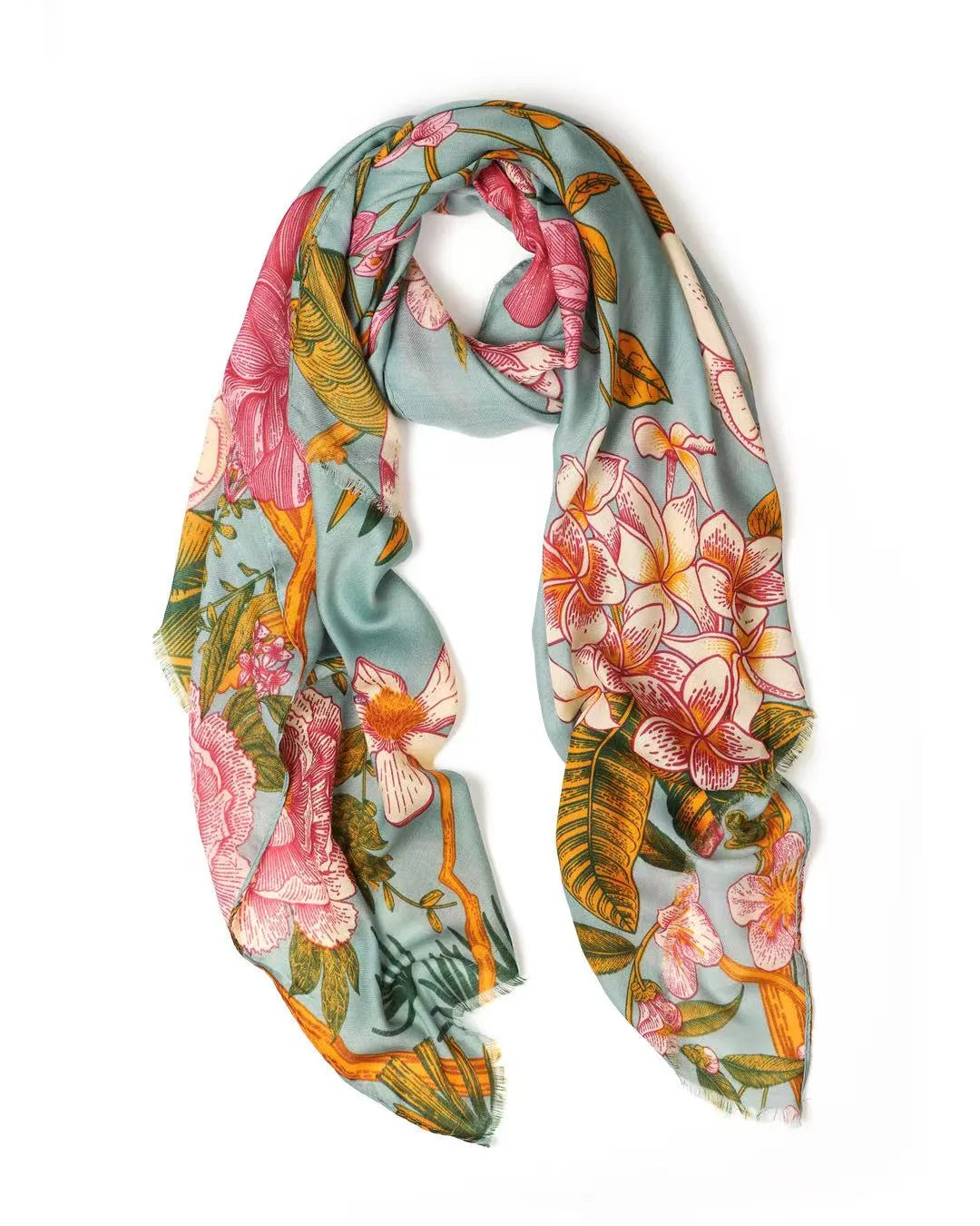 Anna Japanese Botanical in Blue Autumn/Winter Scarf