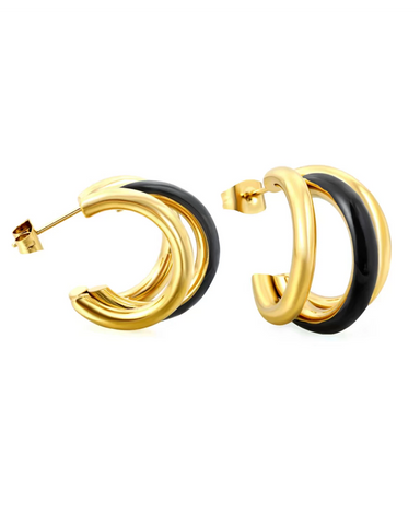 Bonnie Black Enamel Hoop Stud Earring