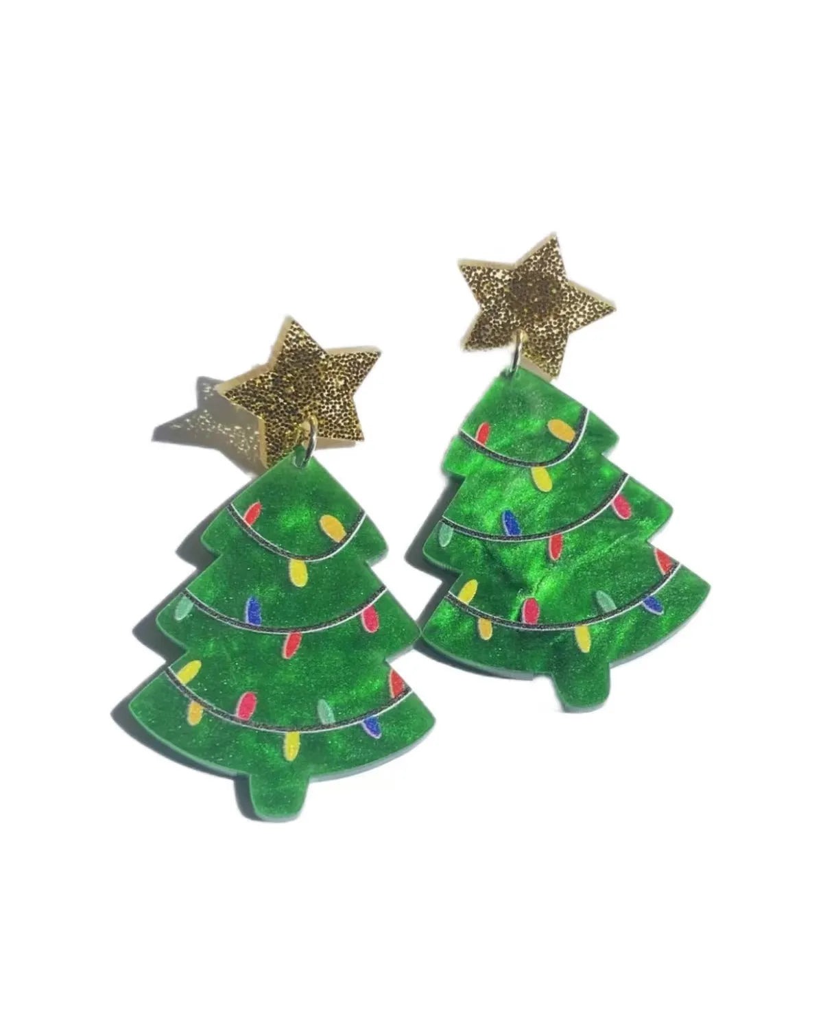 Resin Christmas Tree Christmas Earring in Green & Gold