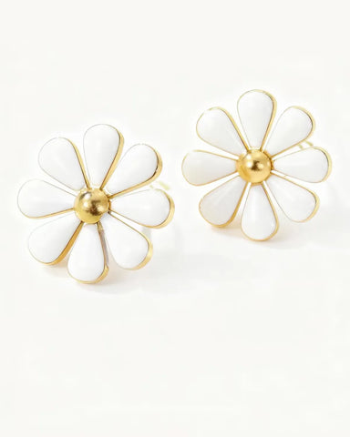Cindy Small White Enamel Flower Stud Earring