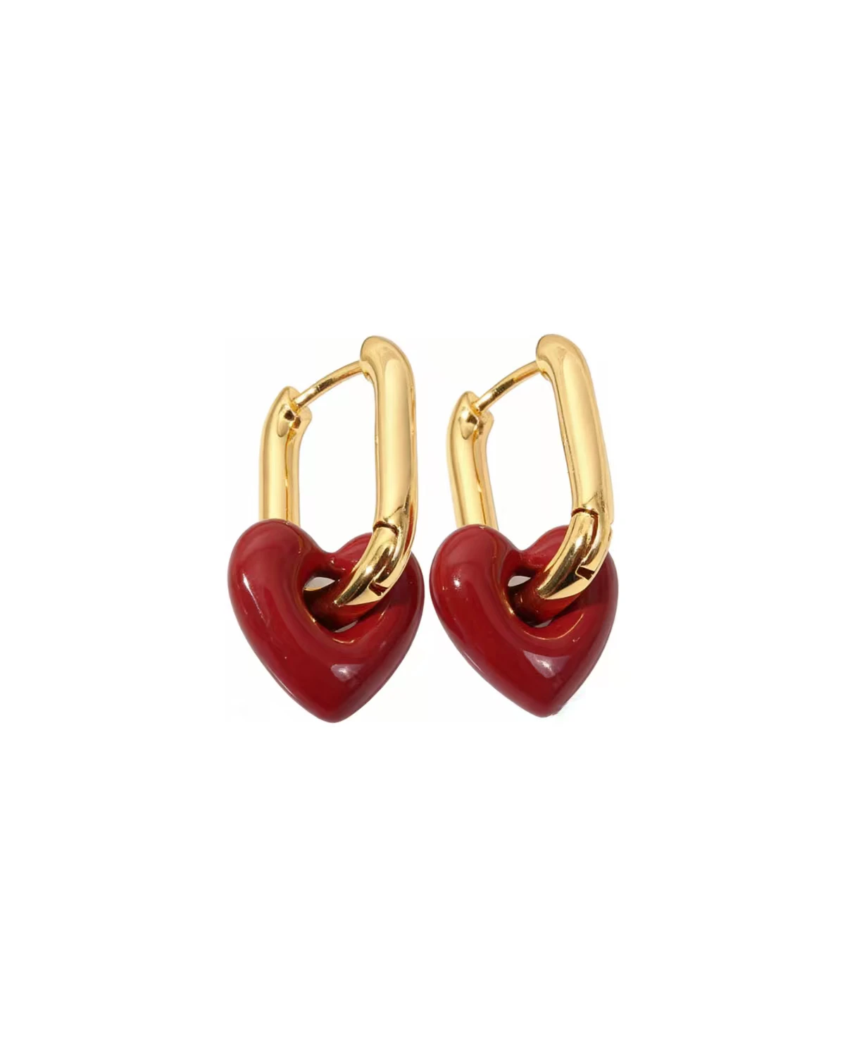 Nina Maroon Heart Enamel Hoop Earring