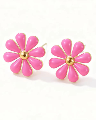 Cindy Small Pink Enamel Flower Stud Earring