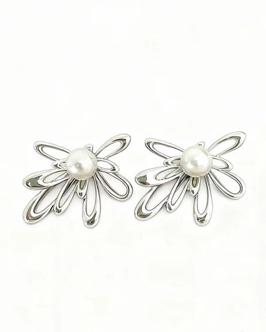 Jenny Silver Flower Stud Earring with Pearl Centre