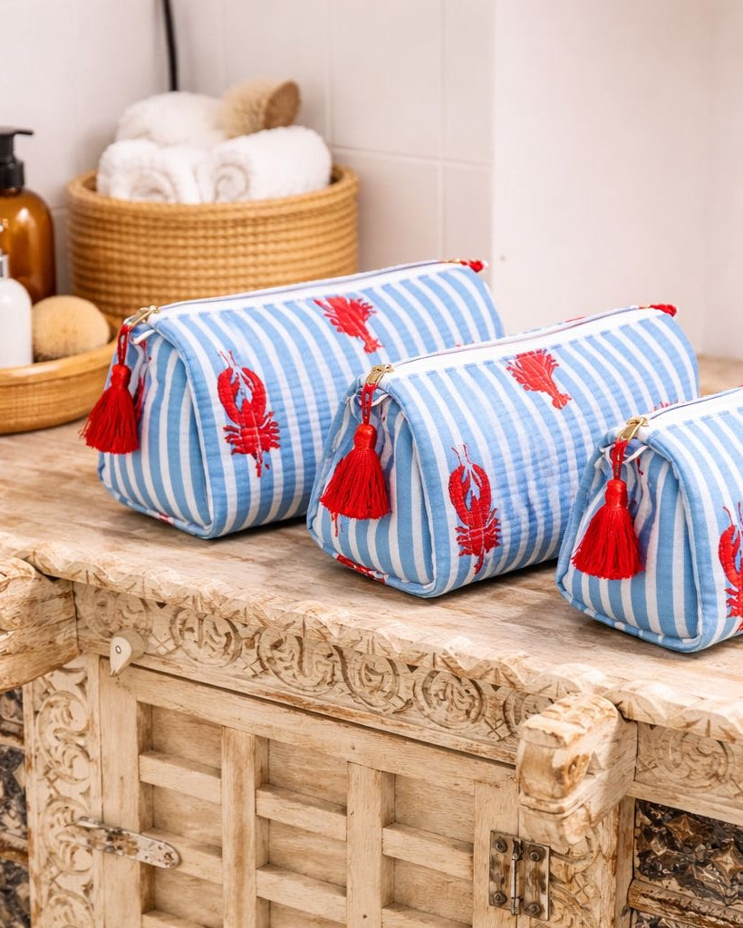 Lobster Stripe Toiletry Bags – Cotton Travel Organiser