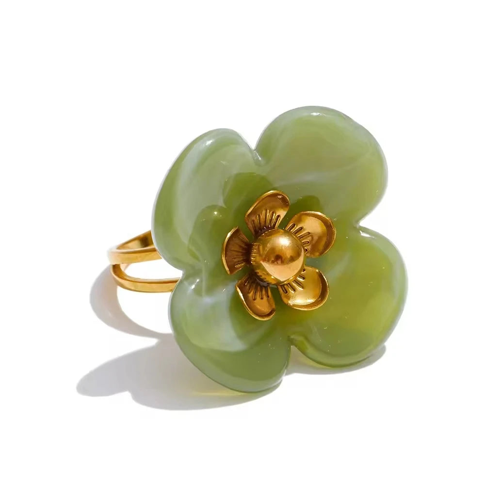 Willa Green Flower Adjustable Ring