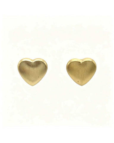 Matte gold heart stud earrings with a chocolate-box heart design