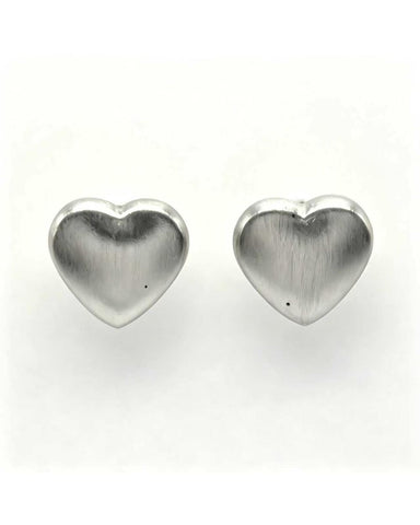 Matte silver heart stud earrings with a chocolate-box heart design