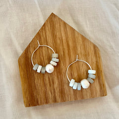 Pippa (sterling silver freshwater pearl hoop & recycled glass) Earrings