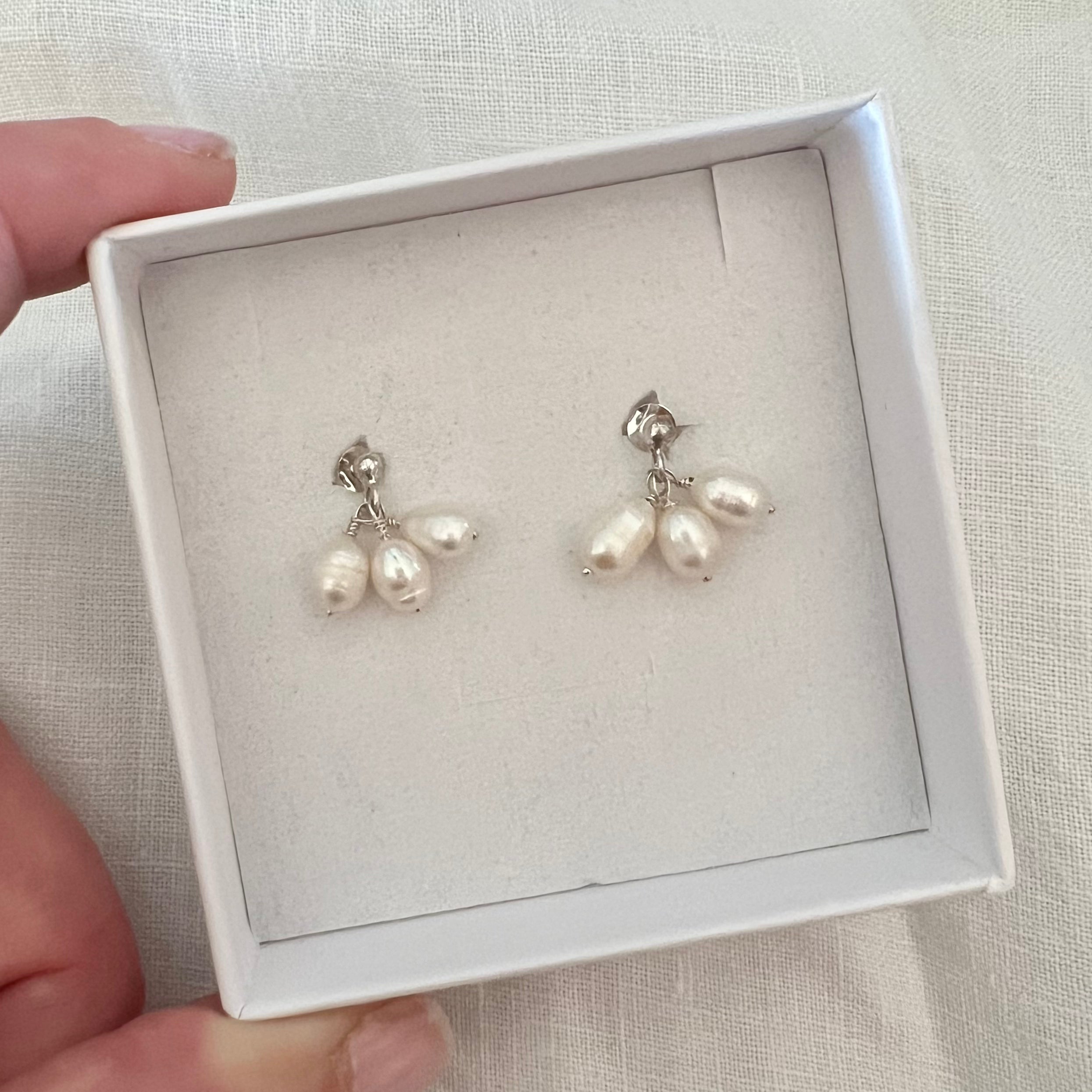 Sterling silver drop pearl earrings deals