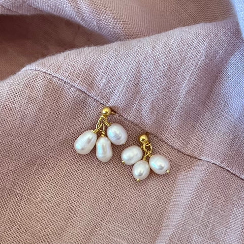 Sophie (gold plated sterling silver freshwater pearl triple drop stud)