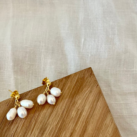 Sophie (gold plated sterling silver freshwater pearl triple drop stud)