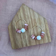 Pippa (gold plated sterling silver freshwater pearl hoop & recycled glass) Earrings