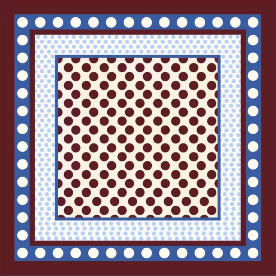 Burgundy polka dot silk neck scarf on cream with powder blue border