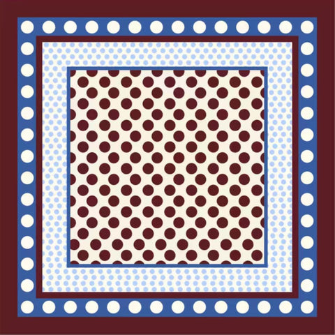 Burgundy polka dot silk neck scarf on cream with powder blue border