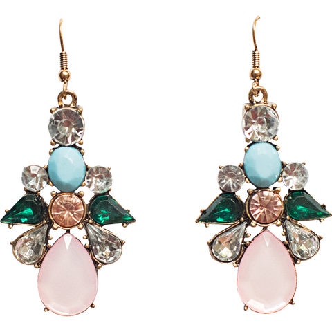 Anna Crystal Dangle Earring in Pink, Green, Yellow and Turquoise