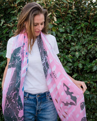 Add a touch of romance with our abstract botanical scarf in dreamy pinks, neutrals, and blues. Versatile and eye-catching, this lightweight accessory elevates any outfit, bringing sophistication and femininity to your look.