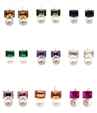 Maggie Violet Rectangular Crystal with Faux Pearl Earrings