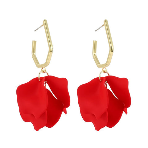 Petunia Gold Hoop with Red Petal Shaped Dangles