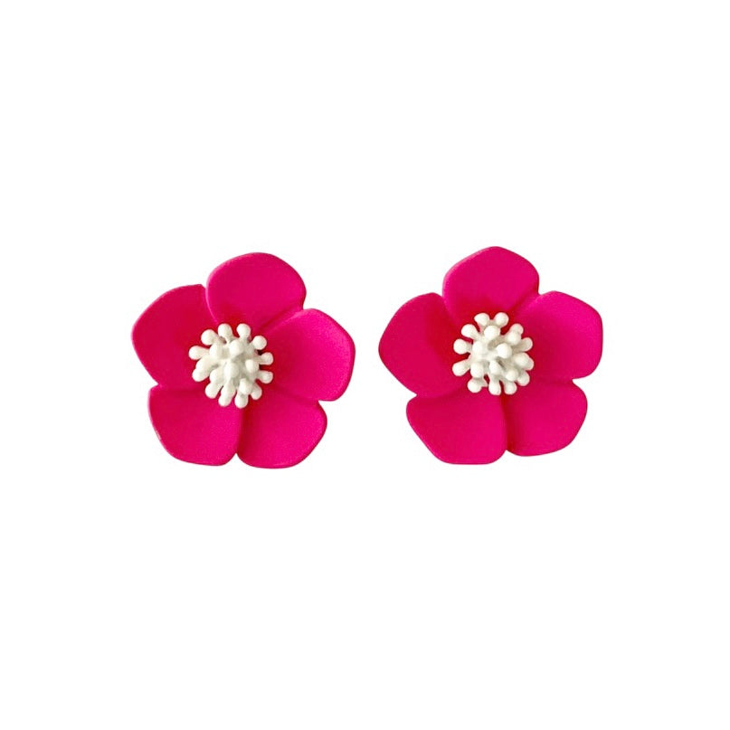 Small Flower Earring Hot Pink & White