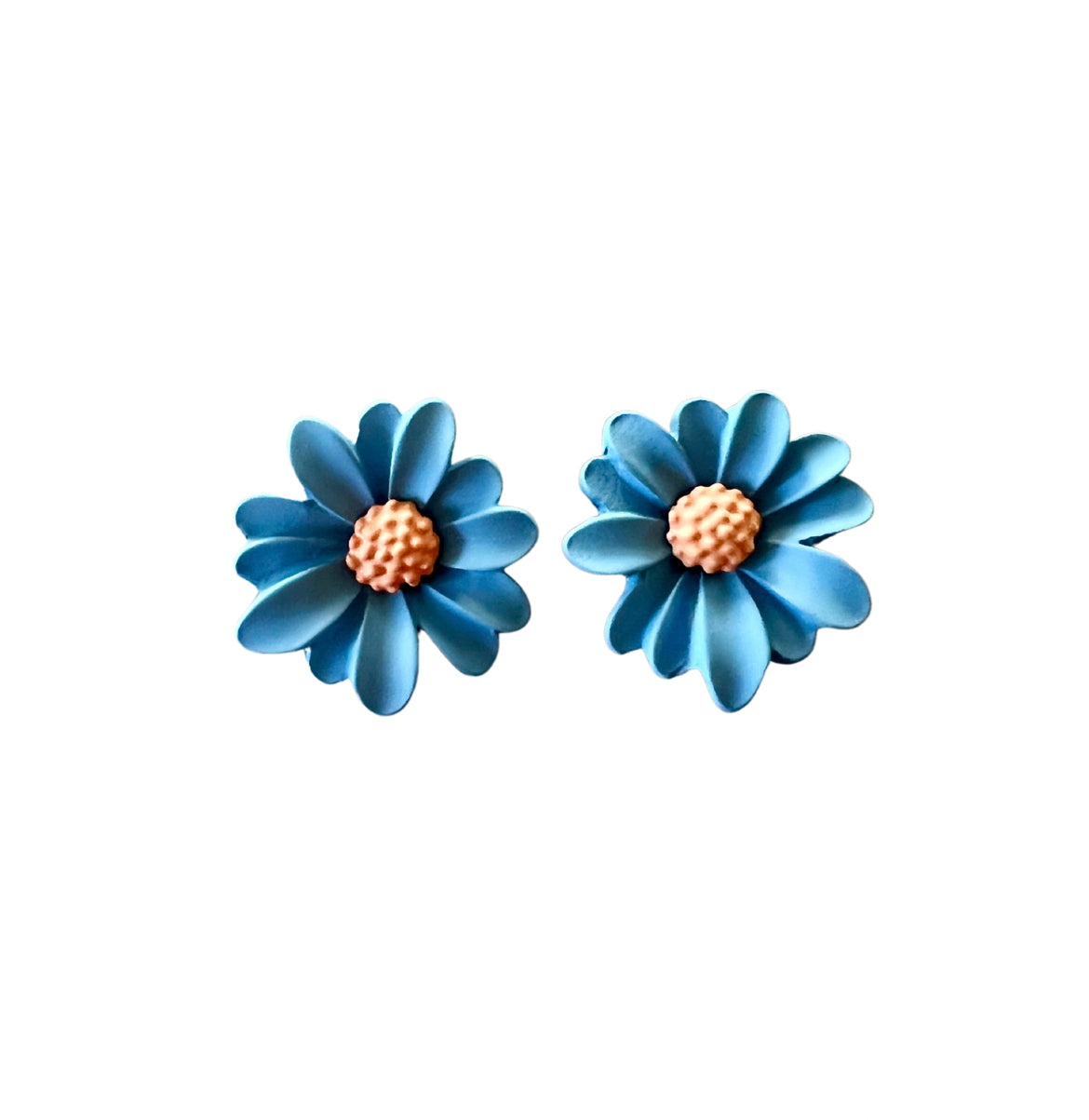 Small Flower Earrings Blue & Coral