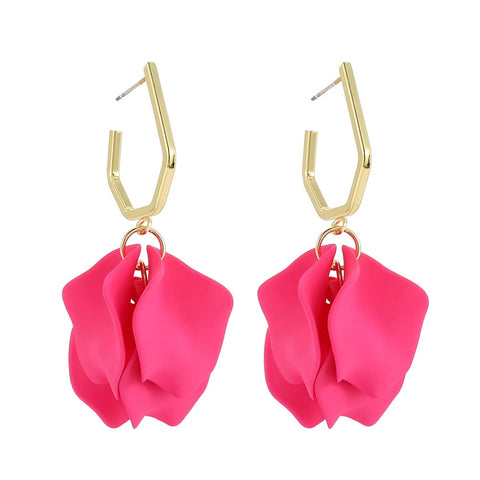 Petunia Gold Hoop with Hot Pink Petal Shaped Dangles