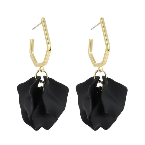 Petunia Gold Hoop with Black Petal Shaped Dangles