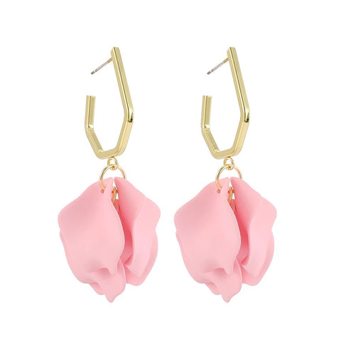 Petunia Gold Hoop with Light Pink Petal Shaped Dangles