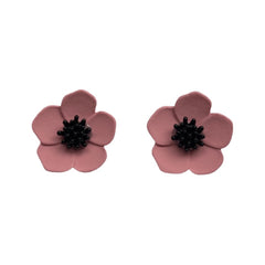 Small light Pink and black Flower Earrings