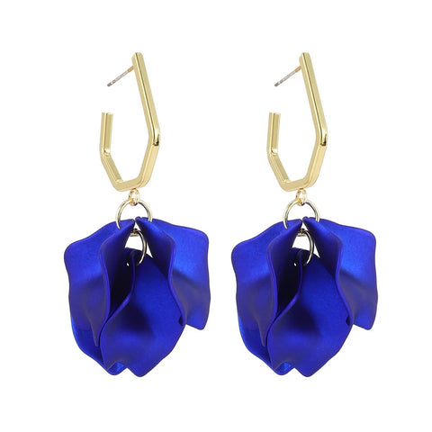 Petunia Gold Hoop with Bright Blue Petal Shaped Dangles