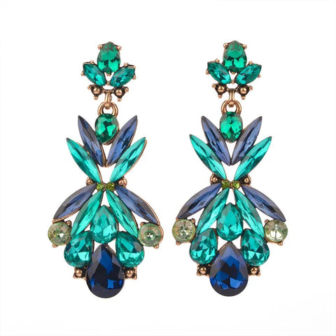 Katie Crystal Dangle Earring in Blue and Green
