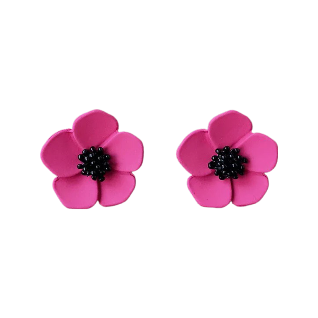 Small pink and black Flower Earrings
