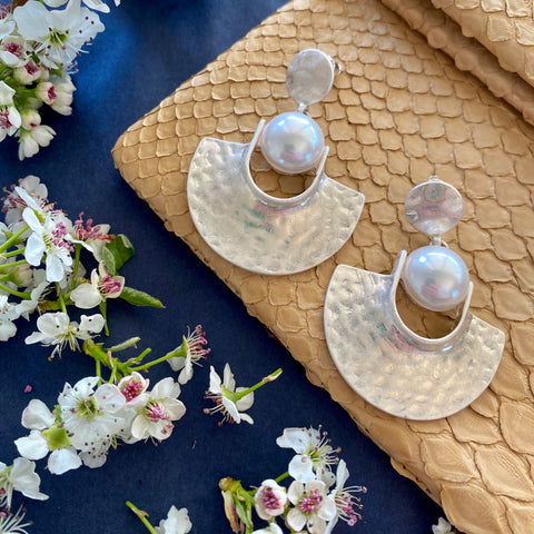 Cleo Statement Silver and Faux Pearl Dangle Earrings