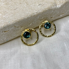 Gold Plated Sterling Silver Semi-precious Circle Stud Earring